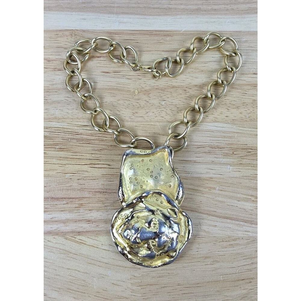 RARE Vintage Judith Leiber Gold Tone Lion Large Pendant Chunky Necklace - Picture 3 of 7